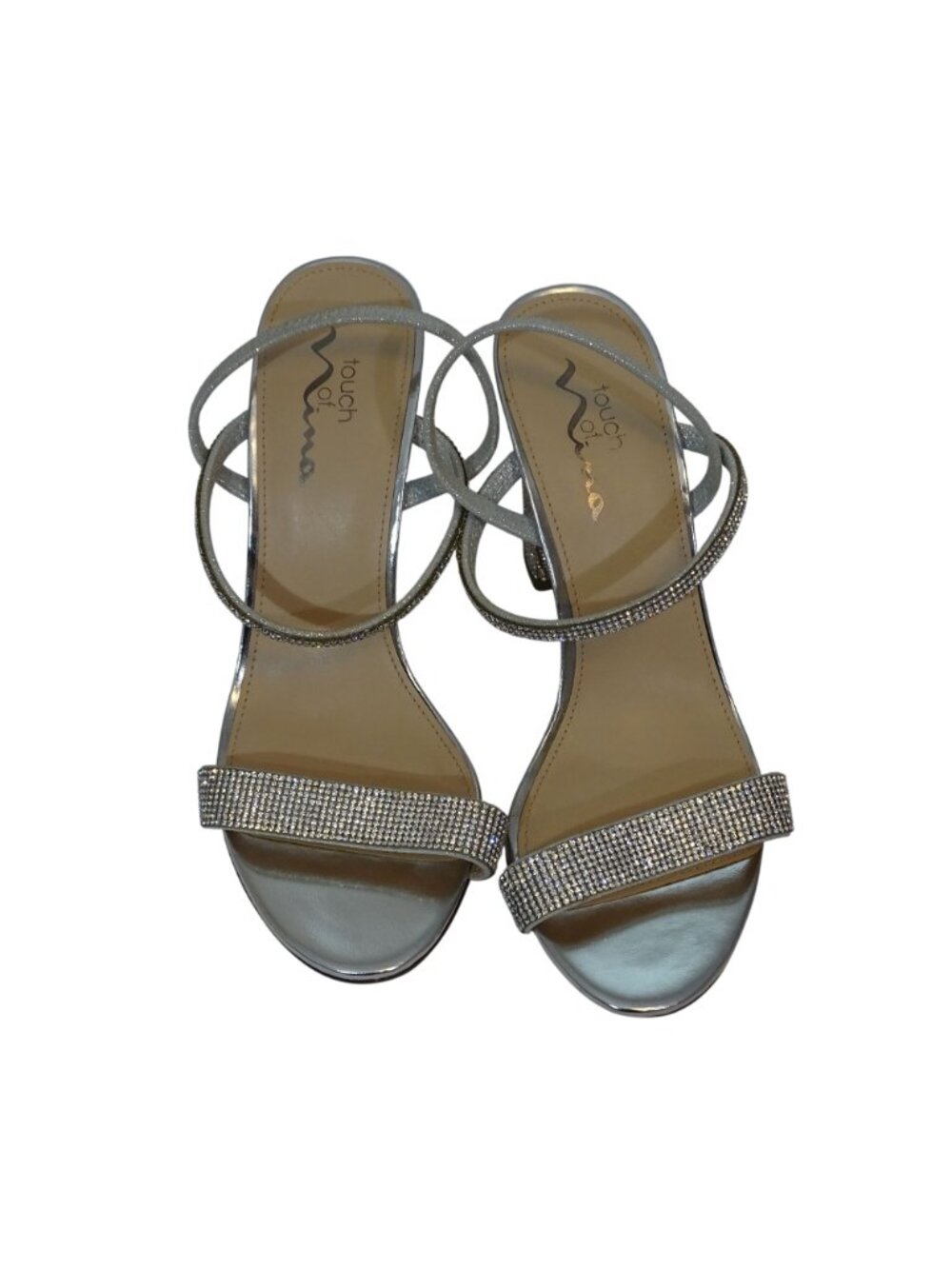 Touch Of Nina Savion1 Silver Rhinestone Strappy Block Heel Sandals Size 9 M Glam - Picture 2 of 11
